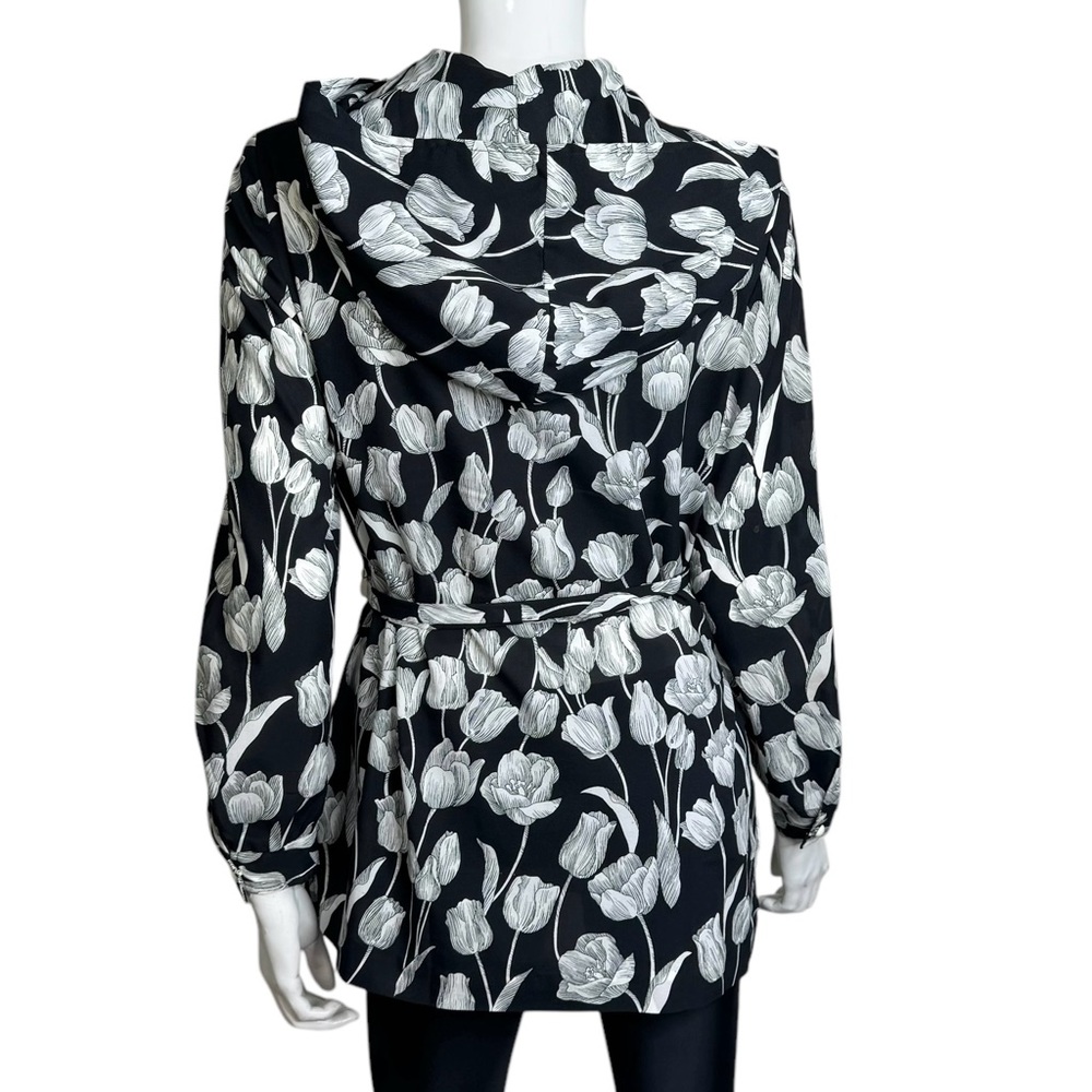 Alex Colman Sports Wear Vintage Floral Print Hood Long Sleeve Black White Tunic - Picture 9 of 13